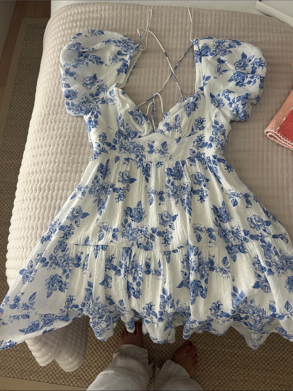 Princess Polly White Dress with Blue Floral Print